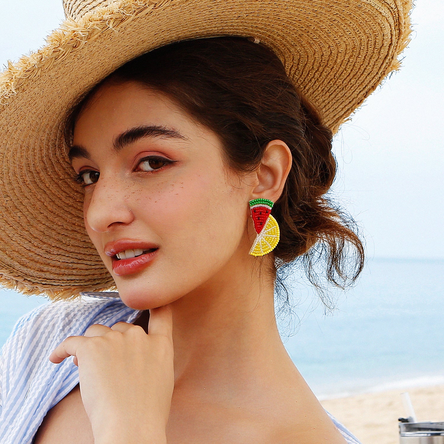 Wholesale Bohemian Handmade Beaded Fruit Series Rice Bead Earrings